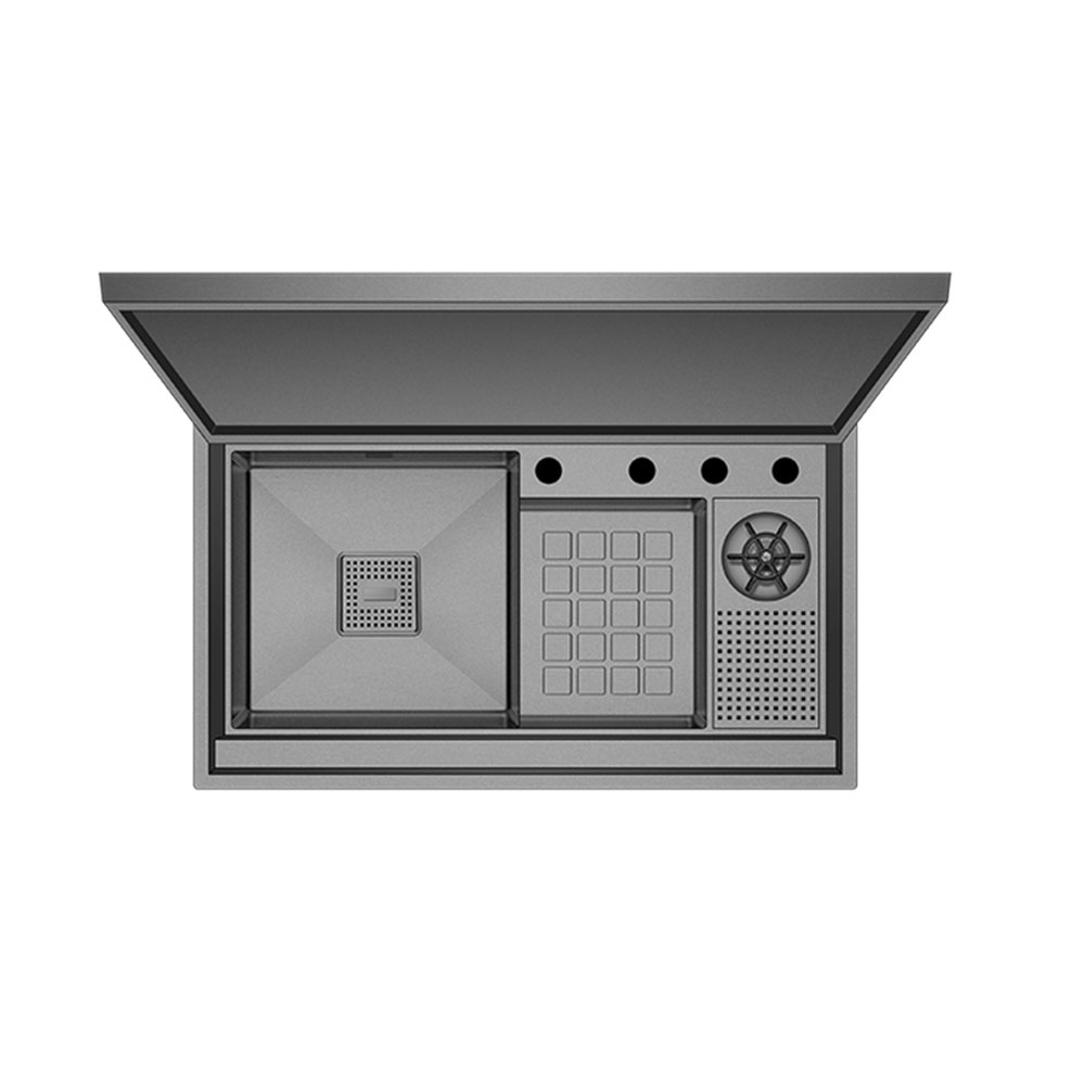 Crauf Lusso 6395 Mat Gri Tezgah Üstü-Sıfır 500x880mm Tek Gözlü El Yapımı Hidrolik Asansörlü Batarya Uyumlu Flagship Eviye